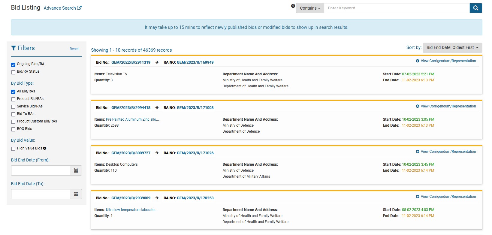 New Bid Dashboard