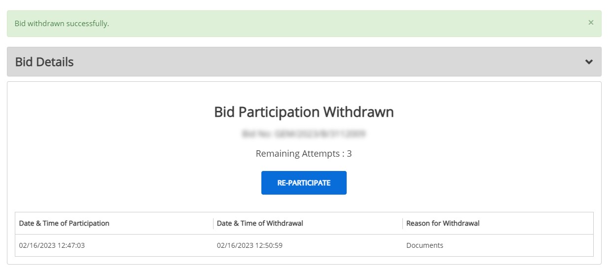 Bid Participation Withdrawn