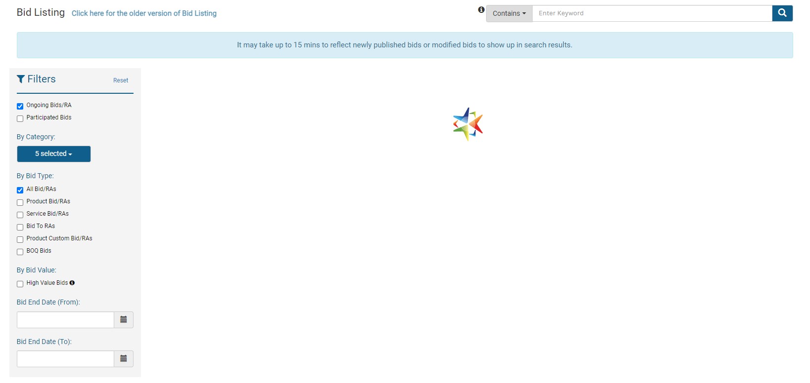 Search bid by category