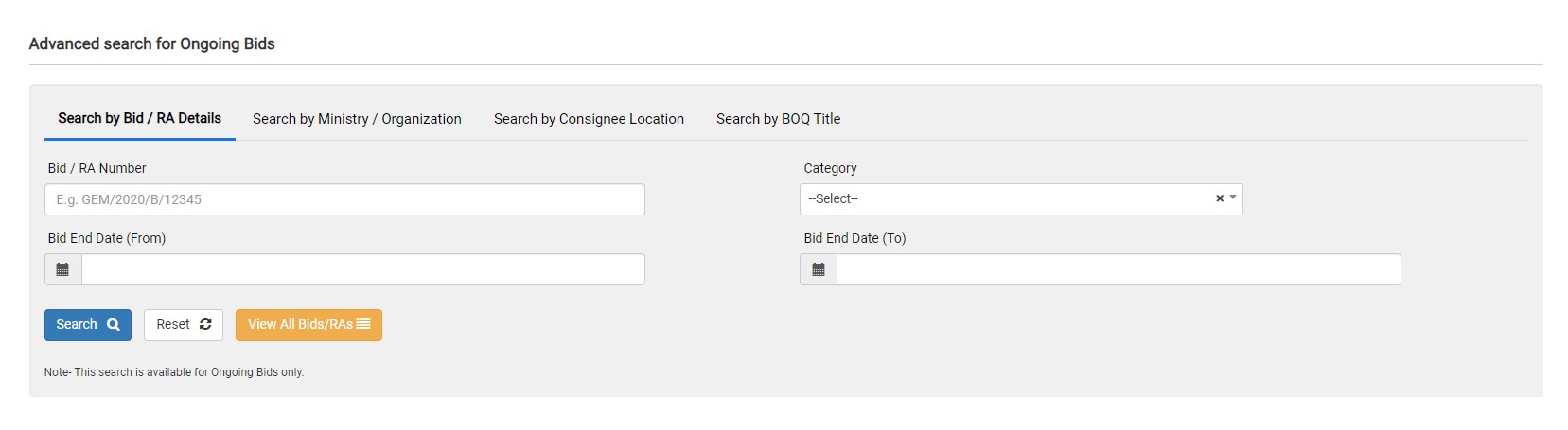 Advance bid search
